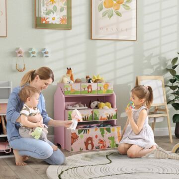 Aiyaplay 3-tier Kids Toy Storage Unit With 6 Removable Storage Boxes, For Playroom, Bedroom, Children's Room, Nursery, Pink
