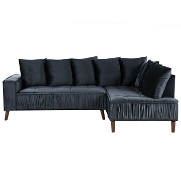 Corner Sofa Black Velvet Fabric Cushions Metal Legs With Wood Finish Beliani