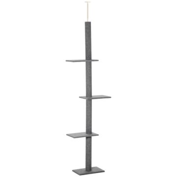 Pawhut 260cm Cat Tree Floor To Ceiling With 3 Perches, Activity Scratching Tree Center For Kittens Cat Tower Furniture, Grey