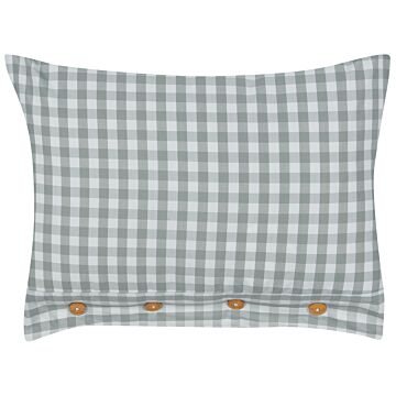 Decorative Cushion Green And White Chequered Pattern 40 X 60 Cm Buttons Modern Décor Accessories Bedroom Living Room Beliani