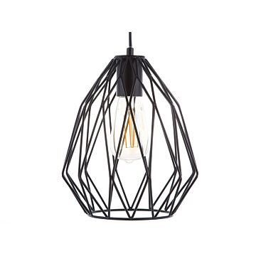 1-light Pendant Ceiling Lamp Black Cage Wire Shade Openwork Industrial Beliani