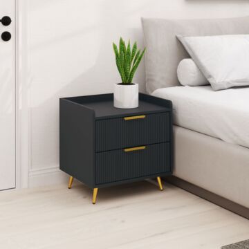 Homcom Elegant Two-drawer Bedside Table - Black