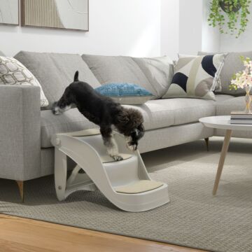 Pawhut Foldable Pet Stairs 3 Steps With Non-slip Mats For Small Dogs, Grey