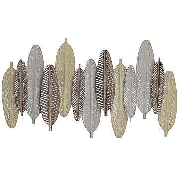 Wall Decor Feathers Gold And Silver Metal 66 X 37 Cm Industrial Modern Beliani
