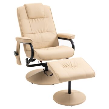 Homcom Manual Sofa Reclining Armchair Pu Leather Massage Recliner Chair And Ottoman, Cream