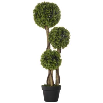 Homcom Decorative Artificial Plants Boxwood Ball Topiary Trees In Pot Fake Plants For Home Indoor Outdoor Decor, 90 Cm
