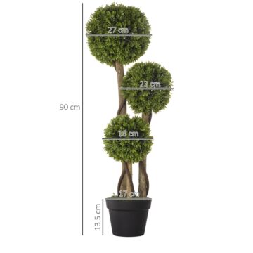 Homcom Decorative Artificial Plants Boxwood Ball Topiary Trees In Pot Fake Plants For Home Decor, 90 Cm