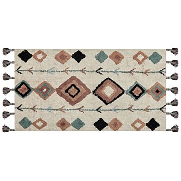 Area Rug Multicolour Cotton 80 X 150 Cm Rectangular With Tassels Diamond Pattern Boho Oriental Style Beliani