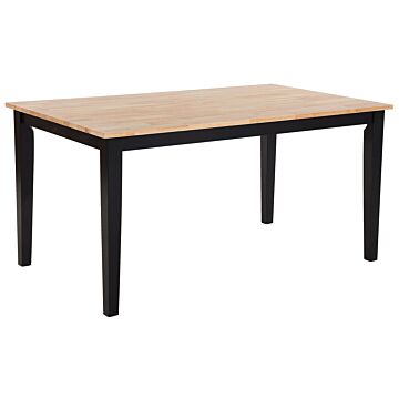 Dining Table Light Wood And Black Rubberwood 75 X 150 X 90 Cm Wooden Legs Lacquered Surface Scandinavian Beliani