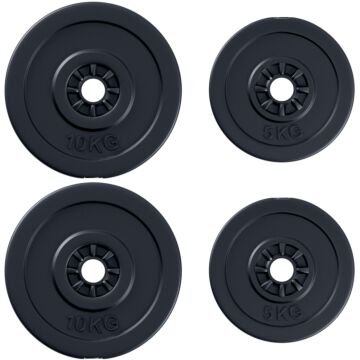 Homcom 4pc Durable Gym Barbell Plates Weight Dumbbell Set For Exercise Fitting Gym Body Workout Disc Weight Plate Set 2 X 5kg & 2 X 10kg Black