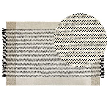 Rug Beige And Black Wool Cotton 200 X 300 Cm Hand Woven Flat Weave With Tassels Beliani