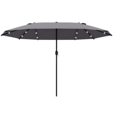 Outsunny 4.4m Double-sided Sun Umbrella Garden Parasol Patio Sun Shade Outdoor With Led Solar Light , Dark Grey
