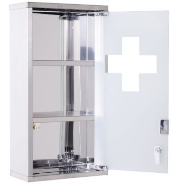 Homcom Stainless Steel Wall Mounted Medicine Cabinet With 2 Shelves + Security Glass Door Lockable 48 Cm(h)