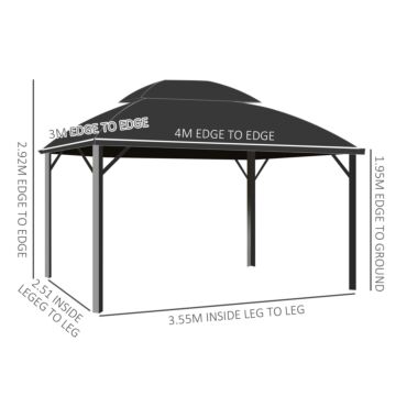 Outsunny Aluminium Frame 4 X 3(m) Polycarbonate Gazebo With Curtains, Nettings, Double Roof For Lawn, Yard, Patio, Deck, Brown