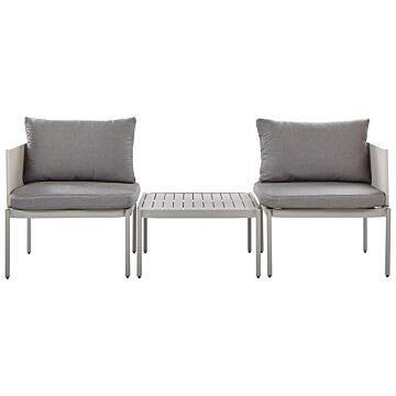 Convertible Garden Sofa Set Light Grey Aluminium 2 Seater With Cushions And Table Beliani