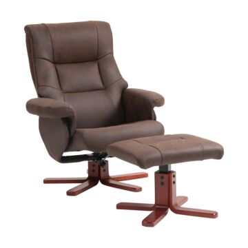 Homcom Faux Microfibre Leather Manual Recliner And Footstool Set - Dark Brown