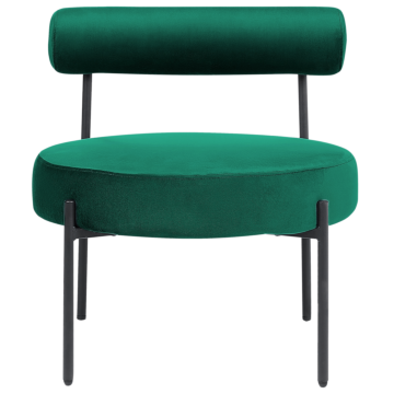 Armless Chair Emerald Green Velvet Upholstery Round Seat Roll Back Vintage Design Black Metal Frame Beliani