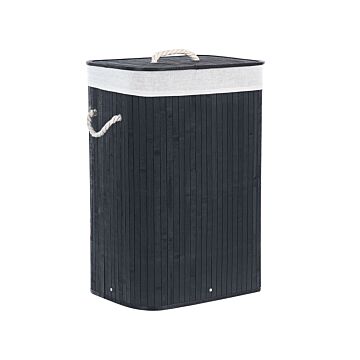 Storage Basket Black Bamboo With Lid Laundry Bin Boho Practical Accessories Beliani