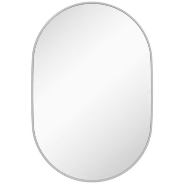 Homcom Oval Bathroom Mirror, Modern Wall-mounted Vanity Mirror With Aluminium Frame For Living Room, Entryways, Horizontal Or Vertical, 60 X 90cm, Silver