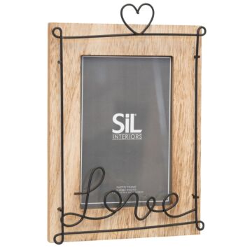 Wooden Photo Frame With Black Wire Love Script 4 X 6"