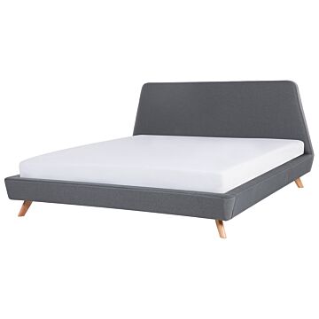 Bed Frame Grey Fabric Upholstery Light Wood Legs Super King Size 6ft Retro Beliani