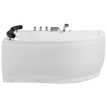 Whirlpool Bath White Sanitary Acrylic Led Illuminated Curved Right Hand Double 159 X 113 Cm Beliani