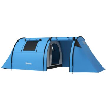 Outsunny 3000mm Waterproof Camping Tent, 3-4 Man Family Tent With Bedroom And Living Room, Portable With Bag, Sky Blue