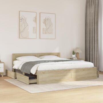 Vidaxl Bed Frame With Headboard Without Mattress Sonoma Oak 180x200 Cm Super King