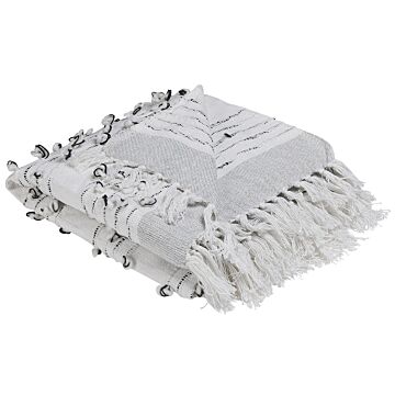 Blanket Light Grey 130 X 150 Cm Bed Throw Boho Beliani