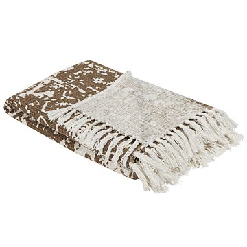 Blanket Beige Brown Cotton 130 X 165 Cm Bed Throw Boho Beliani