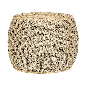 Pouffe Light Seagrass Water Hyacinth ⌀ 40 Cm Styrofoam Filling Stool Boho Style Beliani