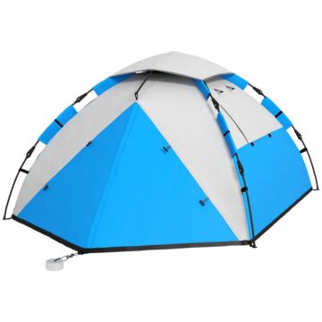 Outsunny 3-4 Man Camping Tent, Family Tent, 2000mm Waterproof, Portable With Bag, Quick Setup, Blue