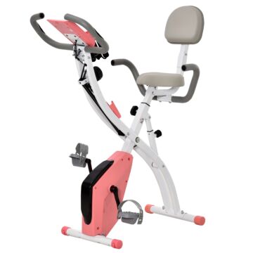 Homcom 2-in-1 Upright Exercise Bike Stationary Foldable Magnetic Recumbent Cycling With Arm Resistance Bands Pink