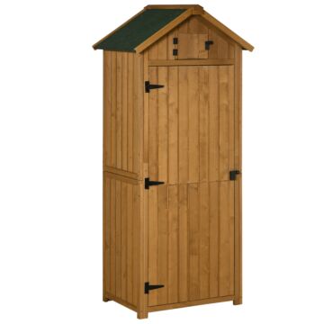 Outsunny Wooden Garden Storage Shed Vertical Tool Cabinet Organiser W/ Shelves, Lockable Door, 77 X 54.2 X 179 Cm, Brown