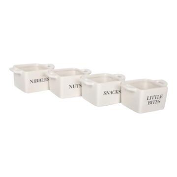 Set Of 4 White Ceramic Square Snack Bowls