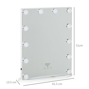 Homcom Hollywood Mirror With Lights For Makeup Dressing Table, Lighted Vanity Mirror With 12 Dimmable Led Bulbs And Usb Plug In Power Supply, White