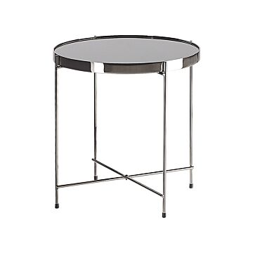 Side Table Black Tempered Glass Top Silver Metal Legs Round Glam Shiny Beliani