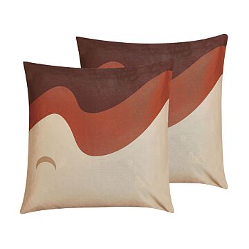 Set Of 2 Decorative Cushions Multicolour 45 X 45 Cm Wave Pattern Square Home Accessory Beliani