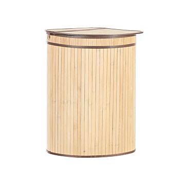 Corner Basket With Zippered Lid Light Wood Bamboo Wood Laundry Hamper 2-compartments With Rope Handles Beliani