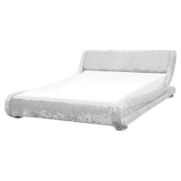 Platform Bed Frame Silver Velvet Upholstered 5ft3 Eu King Size Sleigh Design Beliani