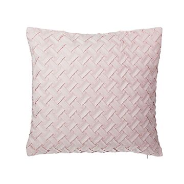 Decorative Cushion Pink Faux Suede Lattice Weave 45 X 45 Cm Modern Glamour Decor Accessories Beliani