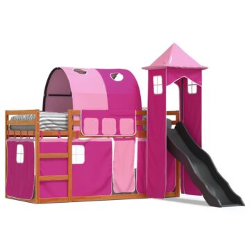 Vidaxl Bunk Bed With Slide And Curtains Pink 90x200 Cm