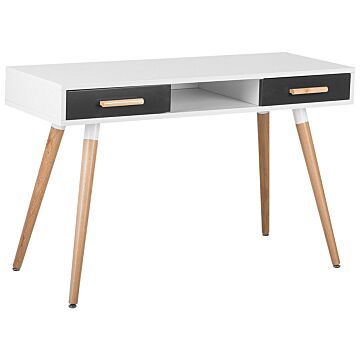 Desk White Grey 120 X 45 Cm 2 Drawers Shelf Solid Wood Legs Contemporary Beliani