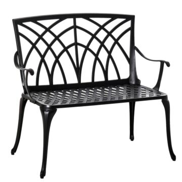 Outsunny 2-seater Aluminium Garden Bench Loveseat Outdoor Furniture W/ Decorative Backrest & Ergonomic Armrest For Patio Terrace Porch