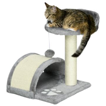 Pawhut Cat Tree Scratching Scratcher Post Kitten Activity Centre Climber Hanging Ball Grey