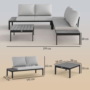 Outsunny Four-piece Garden Corner Sofa Set With 2 Loveseats And 2 Coffee Tables - Grey