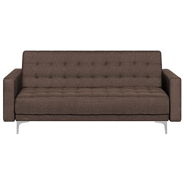 Sofa Bed Dark Brown Tufted Fabric Modern Living Room Modular 3 Seater Silver Legs Track Arm Beliani