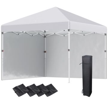 Outsunny 3 X 3 (m) Pop Up Gazebo With 2 Sidewalls, Leg Weight Bags And Carry Bag, Height Adjustable Party Tent Event Shelter For Garden, Patio, White