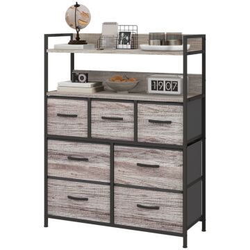 Homcom Rustic Chest Of Seven Fabric Drawers - Grey Wood Effect
