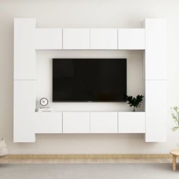 Vidaxl 8 Piece Tv Cabinet Set White Engineered Wood